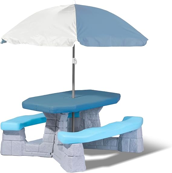 Step2 Sun and Fun Picnic Table with Umbrella for Kids, Outdoor Table and Bench Set, Seats 4, Ages 3+ Years