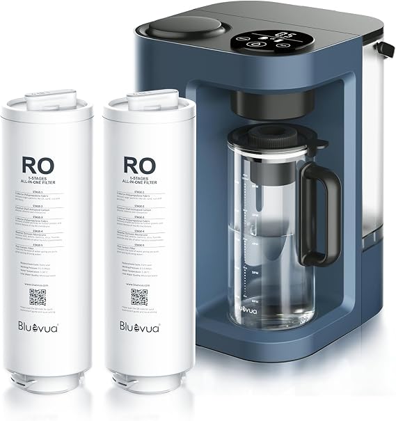 Bluevua RO100ROPOT-Lite(UV) Countertop Reverse Osmosis Water Filter System, Blue, with One Extra Replacement Filter, Bundle