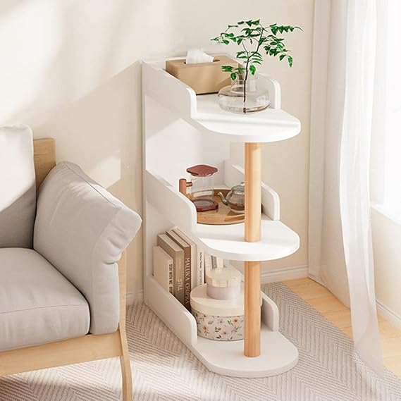 3/4-Tier Free-Standing Shelving Unit, Corner Shelf, Bathroom Storage Shelf, Wooden Storage Shelves for Living Room Bedroom Kitchen,White,30x48x72cm