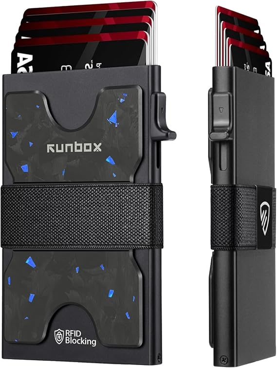 RUNBOX Slim Wallet for Men, RFID Aluminum Pop-Up Card Holder for 12 Cards