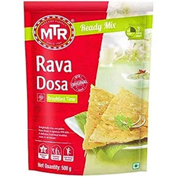 MTR Rava Dosa Mix Instant - Authentic Indian Food, Quick Cook Dosa Batter, Perfect for Indian Breakfast, Lunch, Dinner or Snack Meal, Easy & Tasty Recipe, No Added Preservatives, 500g - Pack of 1
