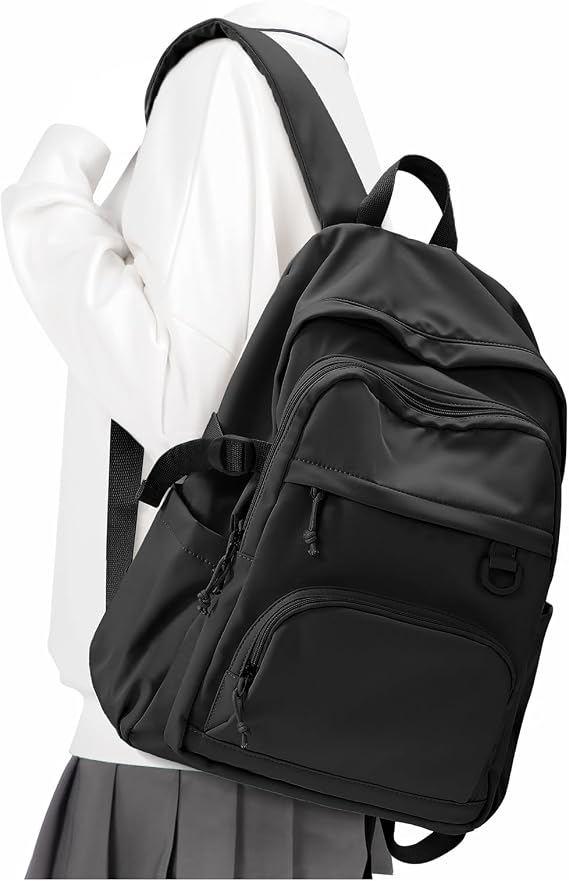 Black College Backpack for Women Men, High School Bag for Teens Girls Boys
