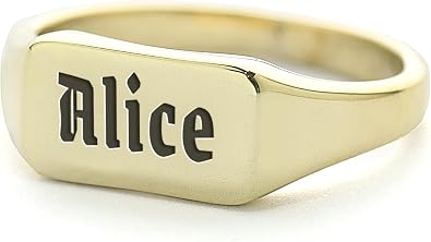 14k Gold Signet Name Ring - Customized Letters - Personalized Jewelry - Christmas Gift - Rectangle Gold Design