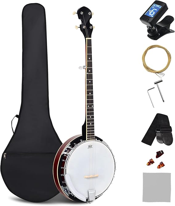 Costzon 5-String Banjo 24 Bracket with Geared 5th Tuner and Mid-range Closed Handle, Beginner Kit with 420D Oxford Cloth Bag, One Strap, Wiper, 3 Picks