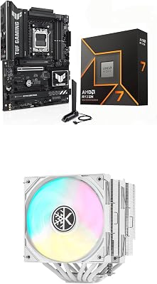 MICRO CENTER 3-in-1 Combo, KINGCOOL Iron Wind 120 120mm ARGB CPU Coolor White, with AMD Ryzen 7 9700X CPU Processor, ASUS TUF Gaming B850-PLUS WiFi Motherboard