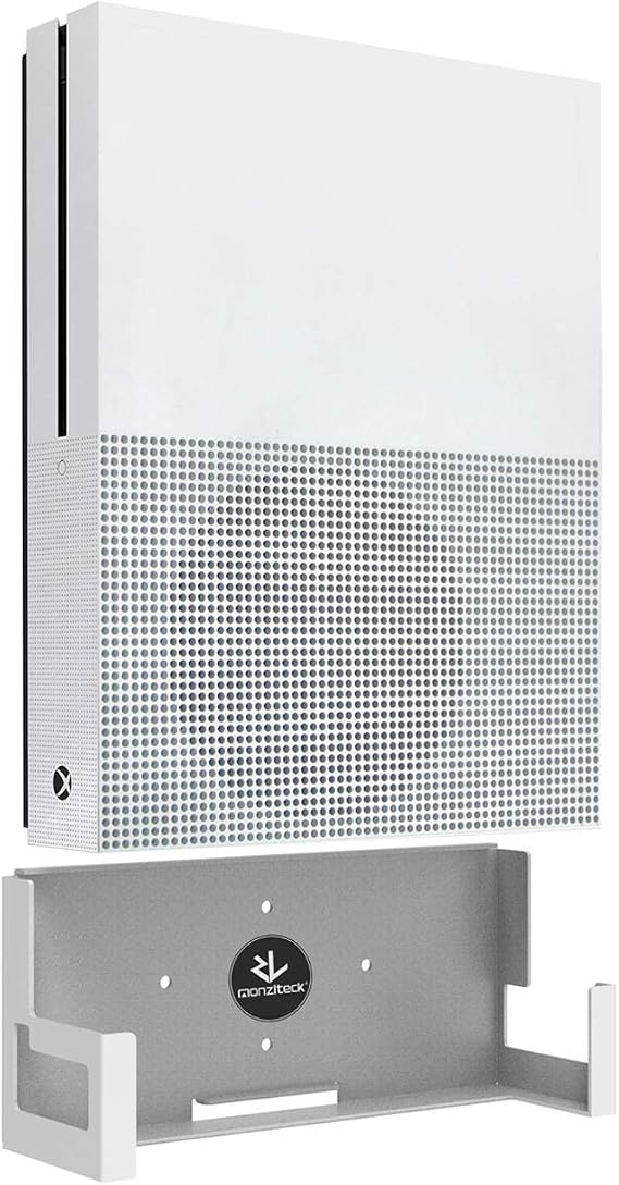 Monzlteck Wall Mount for Xbox One S,All Metal Vertical Hanging On Wall with Power Botton Left/Right,Wall Shelf Bracket for Xbox 1S