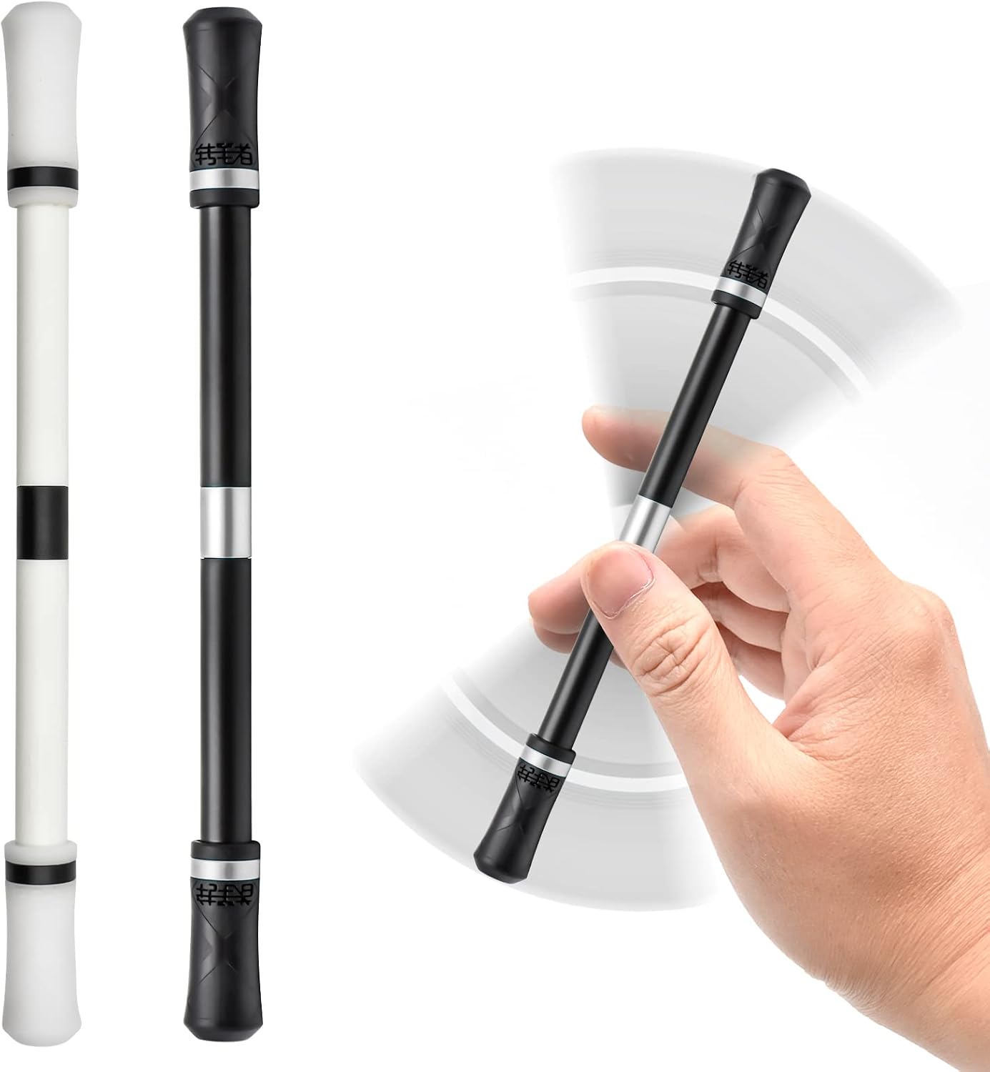 2 Piece Spinning Rotating Gaming Pen - Non-slip Coating Aluminum Alloy Balance Point Student & Adult Entertainment, No Pen Refill Black, White, Classic Style
