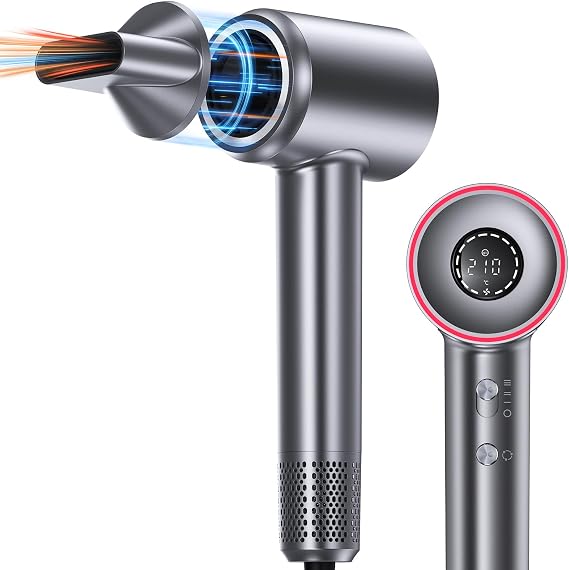 Hair Dryer, 1400W Professional High Speed Hairdryer for Fast Drying, 500 Million Negative Ionic Hair Dryer, 3 Speeds and 5 Temps with HD Display, Low Noise Blow Dryer for Home Salon