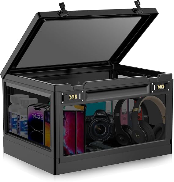 Extra Large Lock Box for Medication Safe, Medicine Lockable Storage Box with Code, Phone Lock Boxes for Video Games, Box with Combination Lock for Snacks/Food, Locking Cabinet for Home/Office (Black)