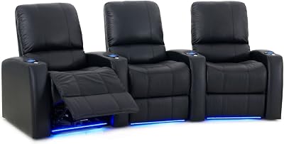 Octane Seating Blaze XL900 Home Cinema Recliners Black Premium Leather - Memory Foam - Power Recline - Curved Row of 3 Seats