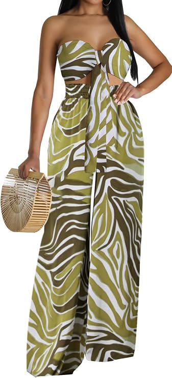 Casual Two Piece Sets for Women Elegant Off the Shoulder Tube Top Long Straight Pants Vacation Outfits Beach