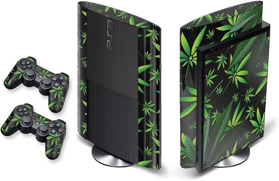247 Skins Graphics kit Sticker Decal Compatible with PS3 PlayStation 3 SUPER SLIM and Dualshock Controllers - Weeds - Black