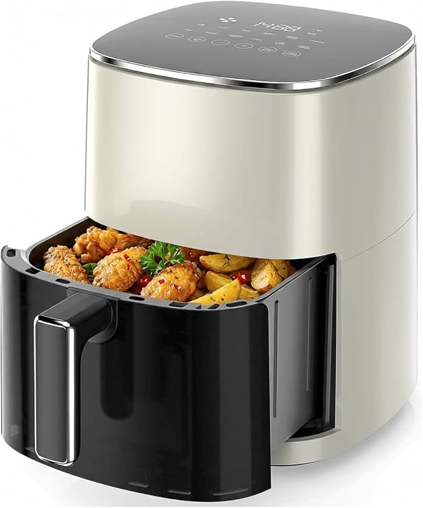 Air Fryer 6.34QT with Clear Window, 12-in-1 Air Fryer Oven, Square Airfryer, Air Fry, Roast, Reheat, Dehydrate, Bake, Steam, 400F Rapid Air Crispy Technology, Beige