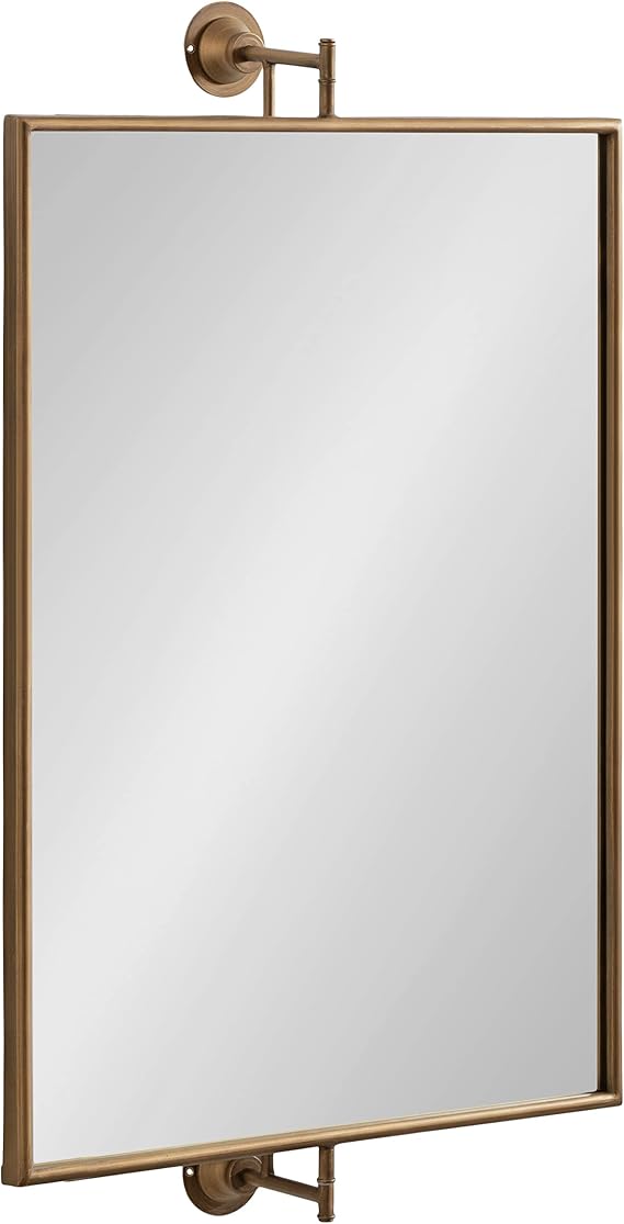 Kate and Laurel Darbridge Traditional Rectangle Pivot Mirror; 24 x 40; Antique Gold; Vintage Adjustable Rectangular Bathroom Wall Mirror for Use Horizontally or Vertically