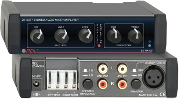 RDL EZ-MXA20 20 Watt Stereo Audio Mixer Amplifier with EQ