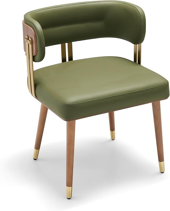 ARTPLAN Walnut Leather Dining Chair Metal Frame Modern,Advocado Green