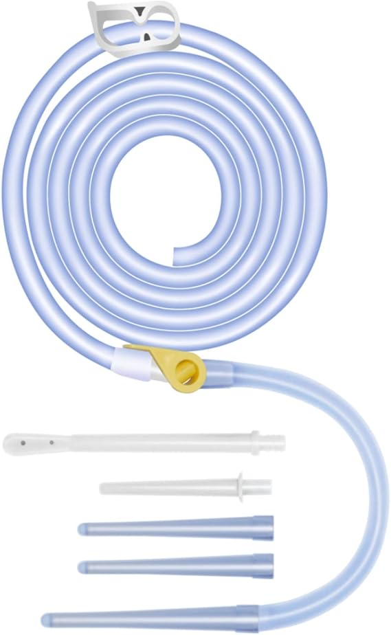 Coffee Enema Hose Replacement for Bucket & Bag, 5 Nozzles | Includes silicone hose, flow control valve, 5 nozzles and connectors for enema buckets and enema bags.
