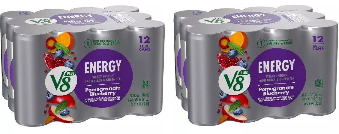 V8 ENERGY Pomegranate Blueberry Energy Drink, Made With Real Vegetable And Fruit Juices, 8 Ounce Can 2 Packs of 12 Cans