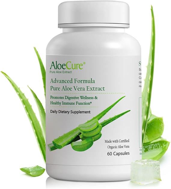 AloeCure Aloe Vera Capsules for Gut Health & Digestive Comfort 60ct x 8btl
