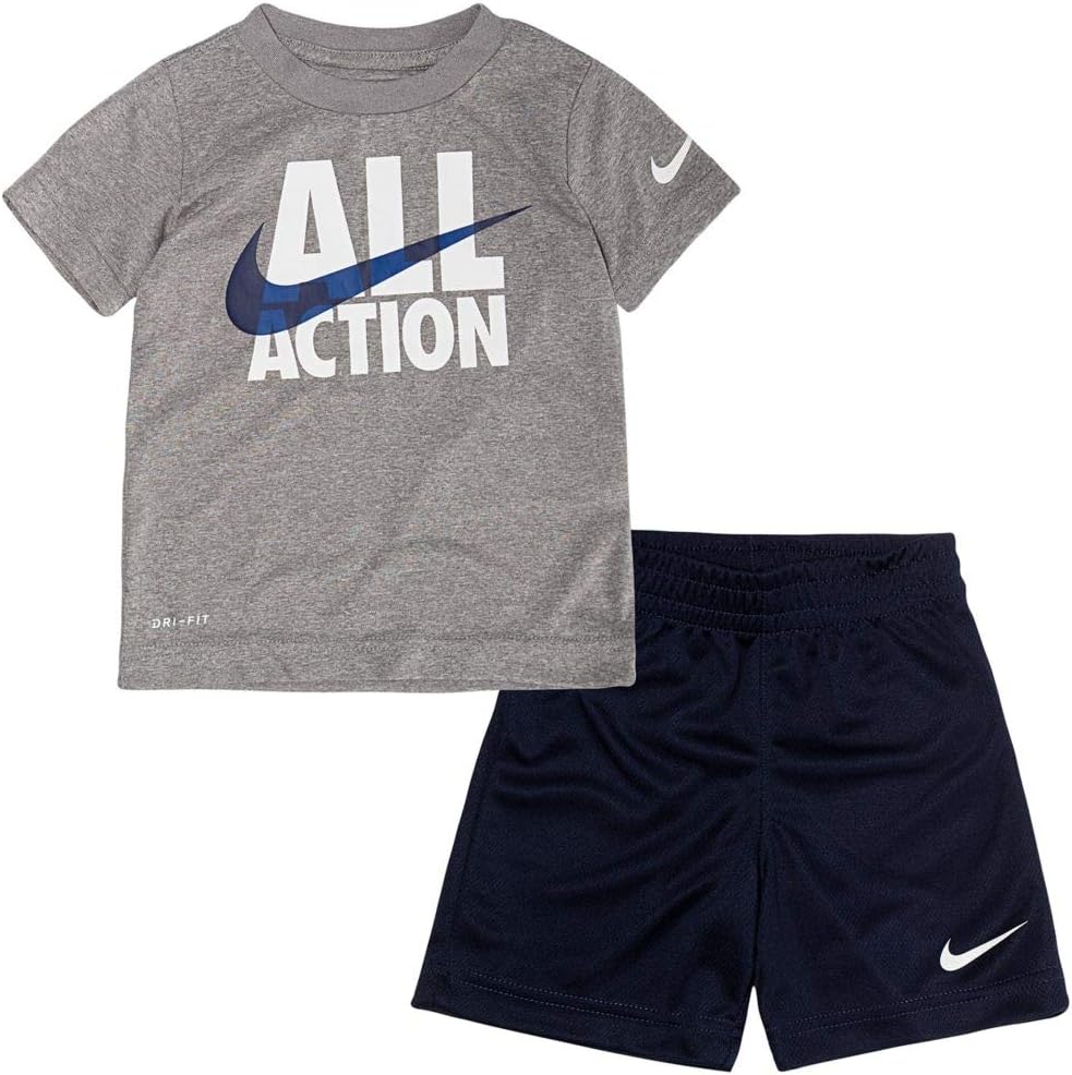 Nike Boy`s Dri-Fit T-Shirt & Shorts 2 Piece Set Obsidian76F028-695White, 6