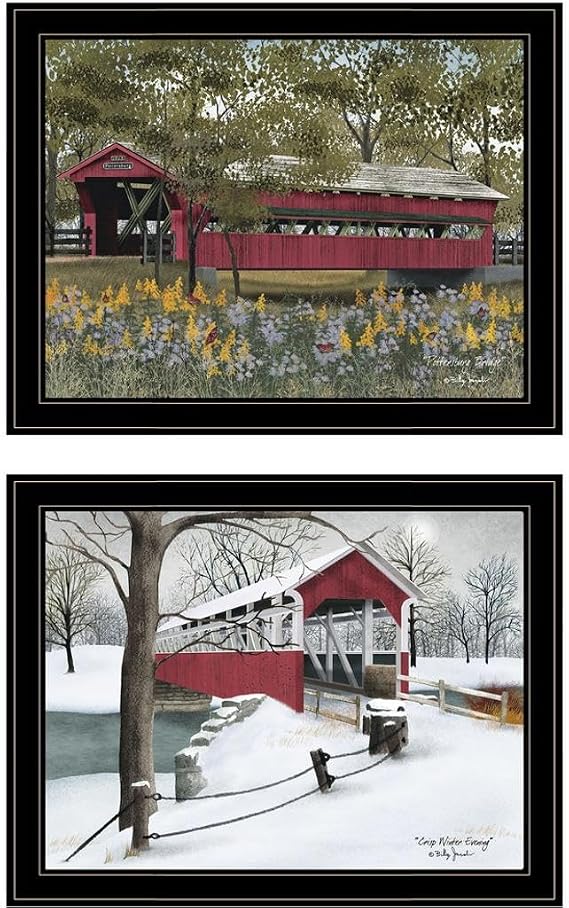 Trendy Decor 4U V638-704G Covered Bridge Collection Wall Art By Billy Jacobs - Classic Landscape