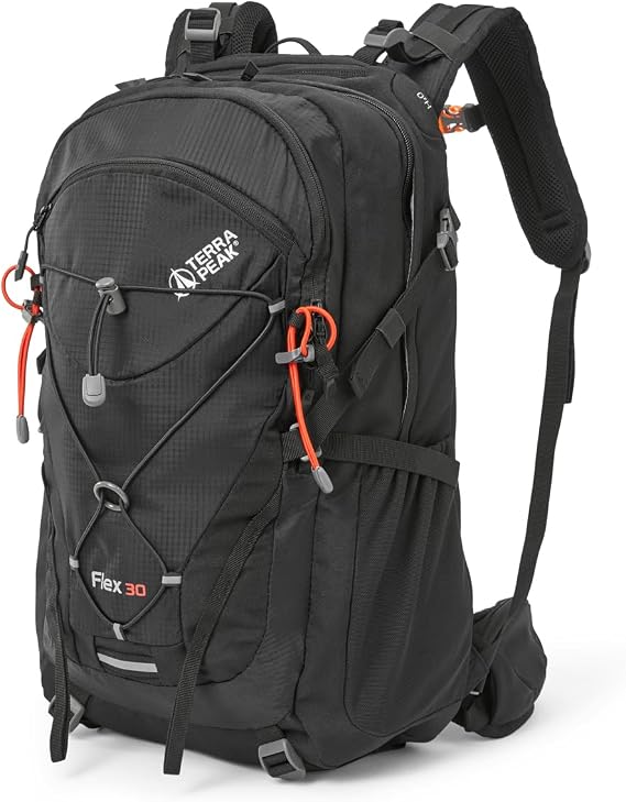 Terra Peak® Premium Wanderrucksack 30L (FLEX 30) für Damen & Herren mittelgroß mit Rückenbelüftung Regenschutz & Trinksystem-Halterung - Trekkingrucksack ergonomisch aus 3D Air Mesh & Hüftgurt