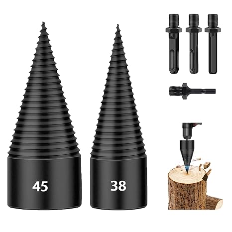 6Pcs Wood Splitter Drill Bit, 45MM + 38MM Firewood Drill Bit, Log Splitters Wood Splitting Drill Bit, Removable Heavy Duty Electric Drills Screw Cone Driver with Round + Hex + Square Shank