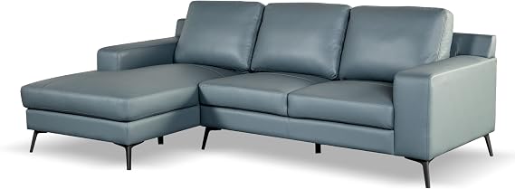 Furniture of America Ronan Modern Leather Sectional Sofa with Chaise and Pillows, L Shaped Couch for Living Room, Bedroom, FSC Certified, Left-Facing, Blue