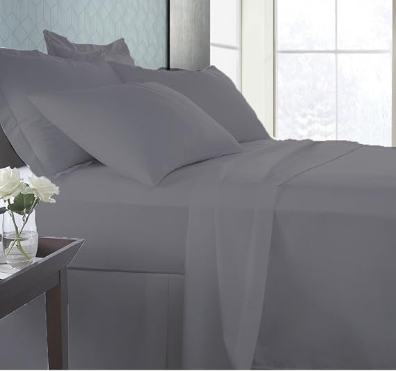 Presents 4 PC Sheet Set 100% Egyptian Cotton 600 Thread Count Premium Sheet Set, Luxurious Feel Italian Finish Comfort Sheet Set  with 21" Deep Pocket Twin Elephant Grey