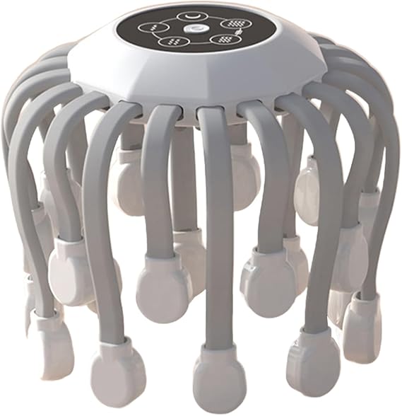 Head Massager, Octopus Head Massager, Electric Scalp Massager, with 20 Independent Massage Nodes & Smart Timing 5 Modes & 360-Degree Adjustable for Relax (White)