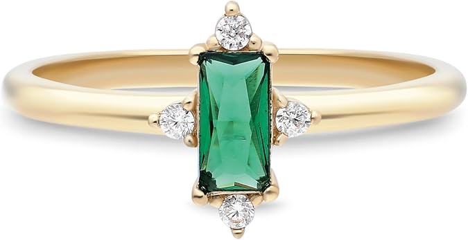 Emerald Ring in 14k Solid Gold | Green Emerald Stacking Ring for Women | Engagement Ring | Birthstone Jewelry for Woman Her