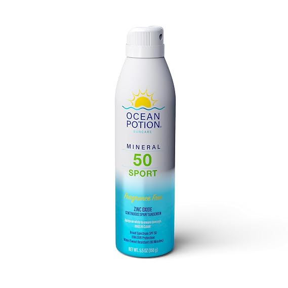Ocean Potion Sport Mineral Sunscreen Spray SPF 50, Zinc Oxide Broad Spectrum UVA/UVB Protection, Lightweight Non-Greasy Water-Resistant Mineral Body Spray, 5.5 oz