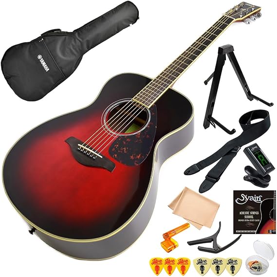 Yamaha FS830 DSR Beginner Acoustic Guitar Set, 11 Pieces, Dusk Sun Red