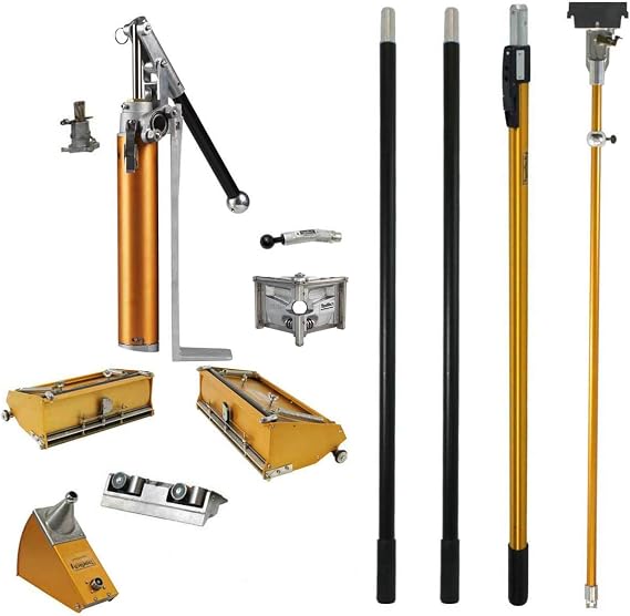 TapeTech Full Drywall Finishing Set with Extendable Handle, 10" and 12" Flat Boxes, Angle Head, Angle Box, Corner Roller, Pump