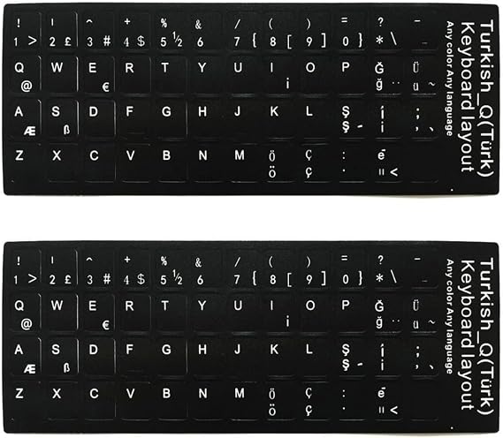 Coverzone 2-Piece Turkish Q Keyboard Sticker – Durable, Easy to Apply, Waterproof and Wear-Resistant Keyboard Letter Labels, Black