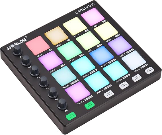 USB MIDI Pad Controller with 48 RGB Pads and 18 Control Knobs | Create beats with a portable USB MIDI pad controller featuring RGB pads, assignable knobs and music production controls.