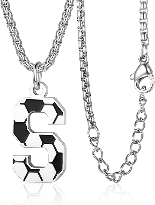 Susook Soccer Initial A-Z Letter Necklace for Men