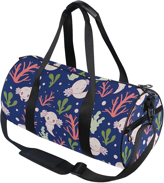 Cute Axolotl Salamander Round Gym Duffel Bag for Women & Men