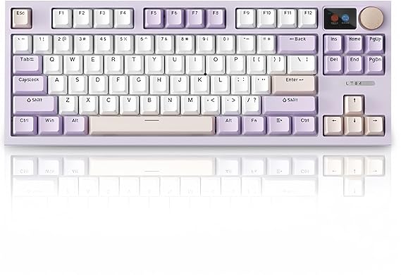 FKZ LT84 Wireless Mechanical Keyboard Screen&Knob,75% Hot Swappable Gasket Mount Custom RGB Gaming Keyboard,Tri-Mode BT5.0/2.4G/Type-C Wired NKRO Creamy Keyboard for Office/Gamer (Purple)