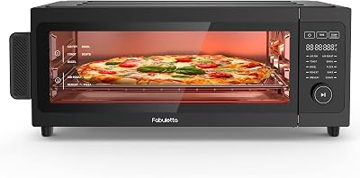 Air Fryer Toaster Oven Combo - Fabuletta 10-in-1 Countertop Convection Oven 1800W, Flip Up & Away Capability for Storage Space, Oil-Less Fit 12 Pizza, 9 Slices Toast, 5 Accessories Black
