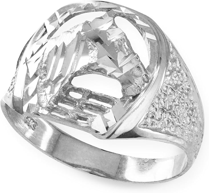 Solid 10k White Gold High Polish Nugget Band Lucky Horseshoe Ring