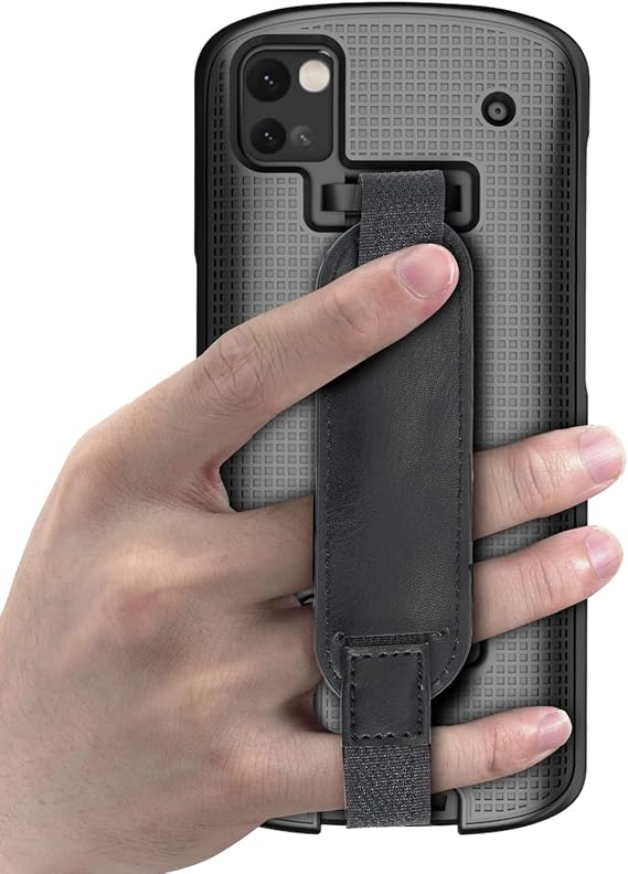 Nakedcellphone Case and Hand Strap Combo for Zebra TC53 TC58 - Black | Slim Hard Shell with Stand, Satisfying Texture for Your Mobile Computer Scanner Phone, Includes Palm Grip Harness