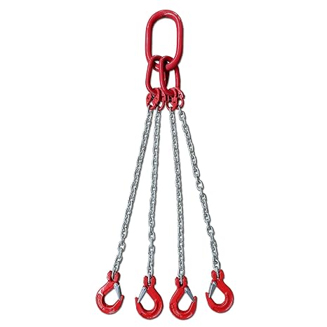 Chain Sling 1/4Inch X 5 Ft 6620lb 4Leg with Sling Hooks and Adjusters Grade 80Alloy Steel Engine Chain Hoist Lifts4Leg 3Ton