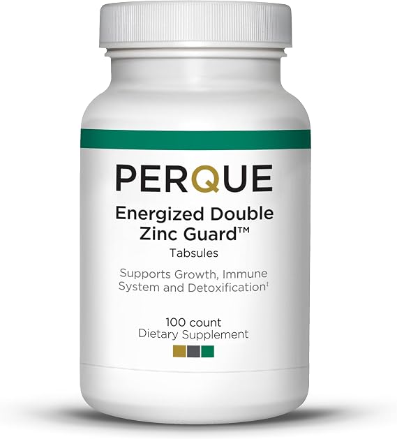 PERQUE Energized Double Zinc Guard 100 Tabs Dual-Form Zinc Supplement with Picolinate & Citrate Supports Immune, Skin & Cellular Health High-Absorption, Non-GMO, Gluten-Free Formula 100ct