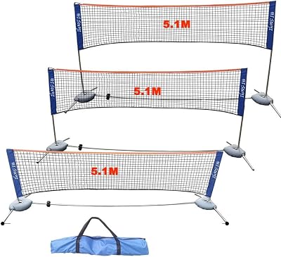 Portable Badminton Volleyball Tennis Net Set Multi-Purpose Sports Equipment with Poles Stand and Carry Bag for Kids Adult Outdoor Exercise