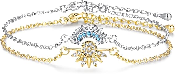 LSxAB Matching Sun and Moon Bracelets 2-Piece Bracelet Set for Sister BFF Couple Jewellery Birthday Gifts