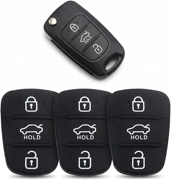 3 Pcs 3 Button Key Fob Rubber Pad Replacement - Compatible with Hyundai i10 i20 i30 ix20 ix35 & Kia Ceed Soul Sportage Venga,Rubber Pad Keypad,Silicone Remote Car Key Case Fix Worn-Out Buttons Cover