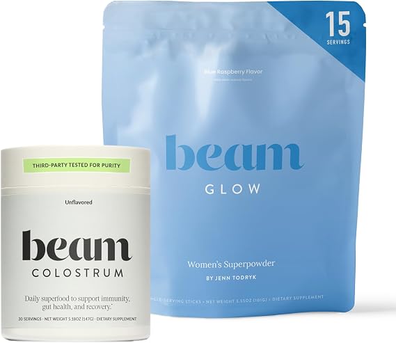 BEAM Glow + Colostrum Powder Bundle Beauty and Gut Health Superfood Duo for Radiant Skin, Healthy Hair, Immune Support, Digestive Balance, Hydration, and Daily Wellness from Within