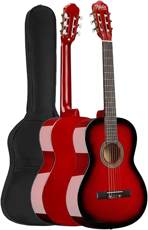 Midex CG-270RD Red Color Classic Guitar 4/4 Adult Size Full Set with Handle Adjustment