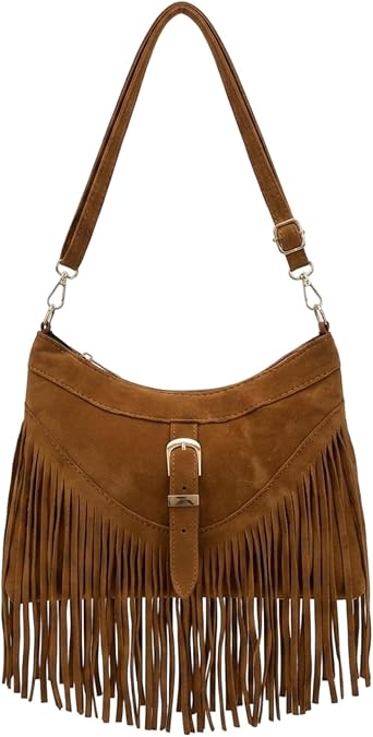 1 Pcs Fringe Bag, Brown Shoulder Bag for Daily Commute and Social Events, Tassel Bag with Spacious Compartment, Brown Suede Handbag for Urban Professionals and Style Enthusiasts